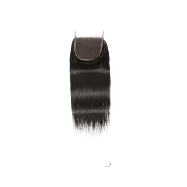 Black hair extensions with a closure on a white background