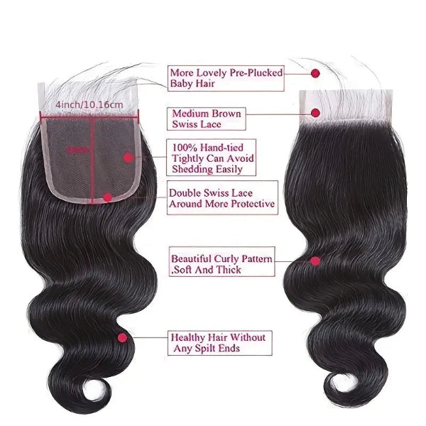 Two hair extensions with labeled features on a white background