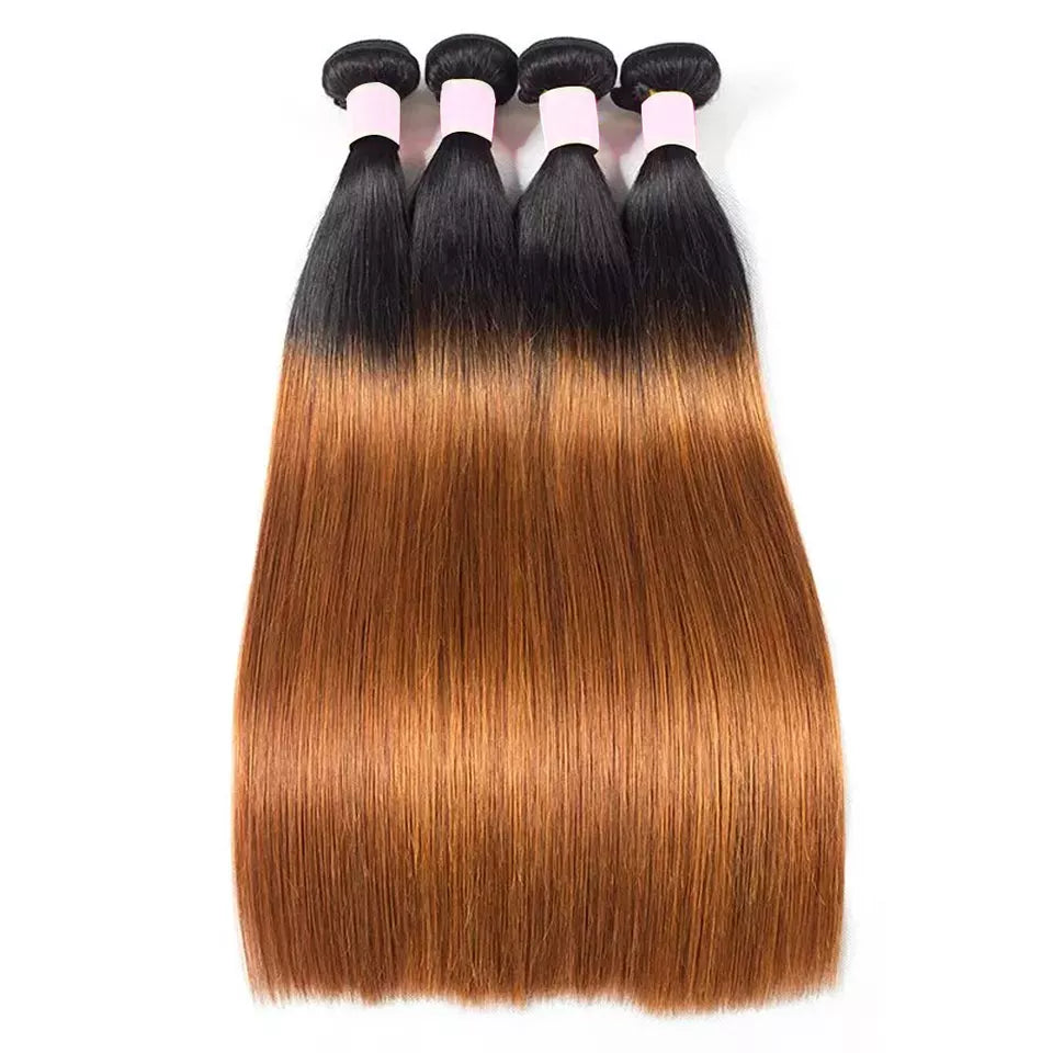 1B/30 Ombre Straight Bundles – 100% Human Hair | Natural Black to Auburn Brown