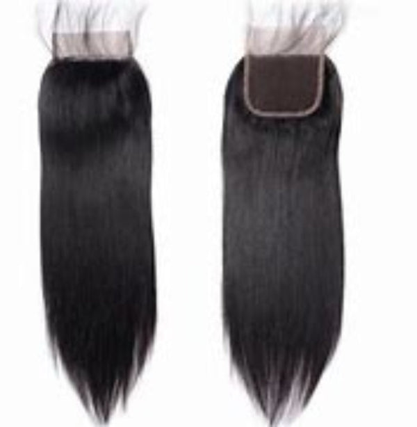 Black hair extensions with a natural closure on a white background