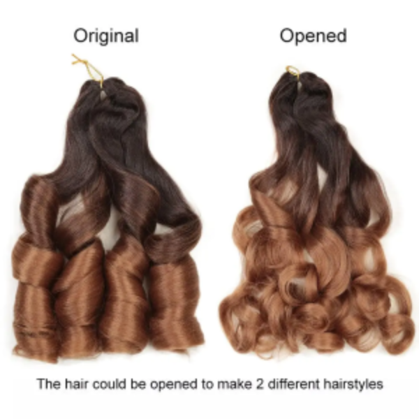 Two hair extensions, one labeled 'Original' and one labeled 'Opened', on a white background.