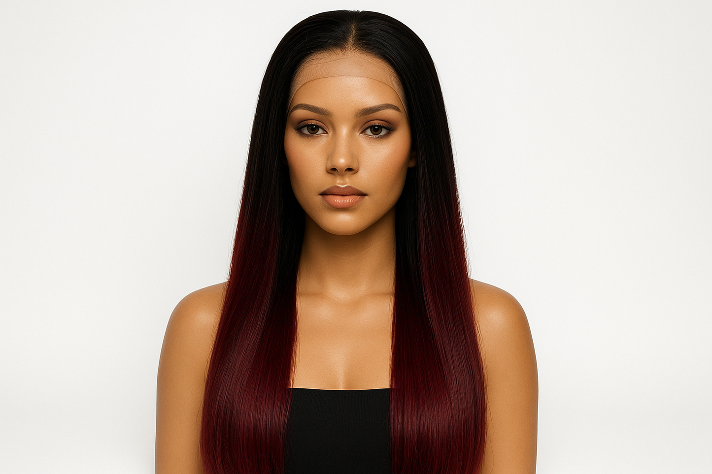 24inches 1B/99J Straight 5x5 Lace Closure Wig in a realistic mannequin