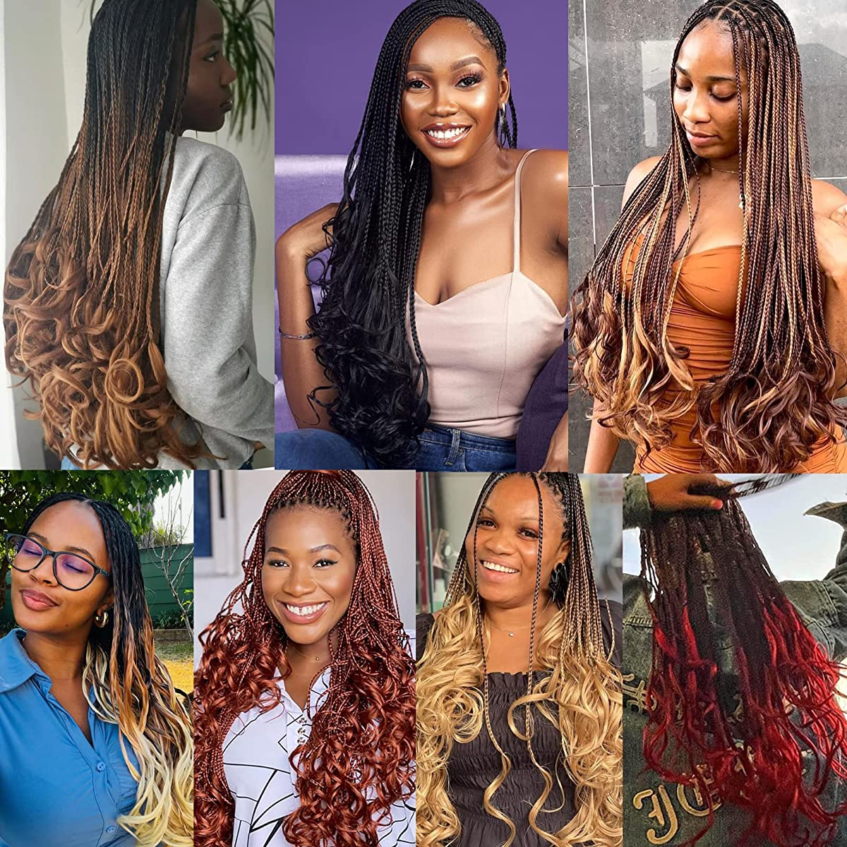 French Curly Box Braids Hair 24 Inch – Natural Synthetic Crochet Hair