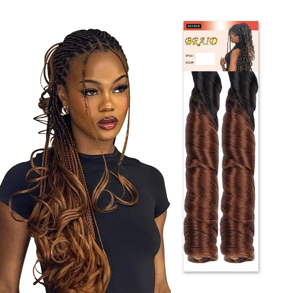 Woman with styled hair and hair extensions packaging on a white background