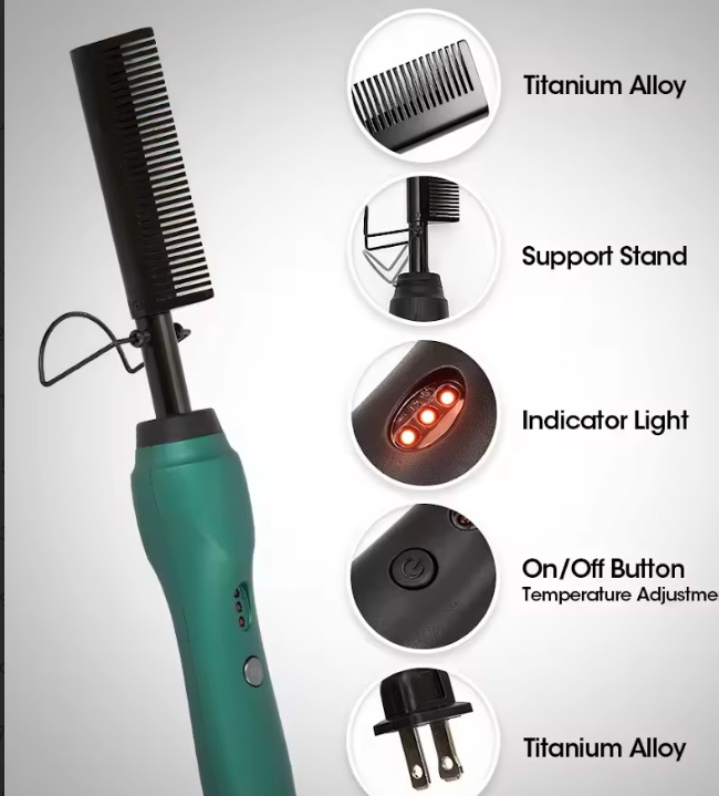 Ceramic Hot Comb for Lace Front Wigs - Dual Voltage, Fast Heating Straightener for Hair and Wigs
