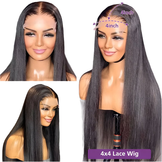 Straight 4×4 Closure Wig – 100% Human Hair