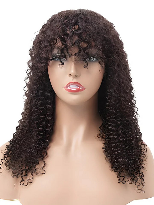 ✨ Kinky Curly Wig with Bang – 100% Human Hair | Natural Volume & Style