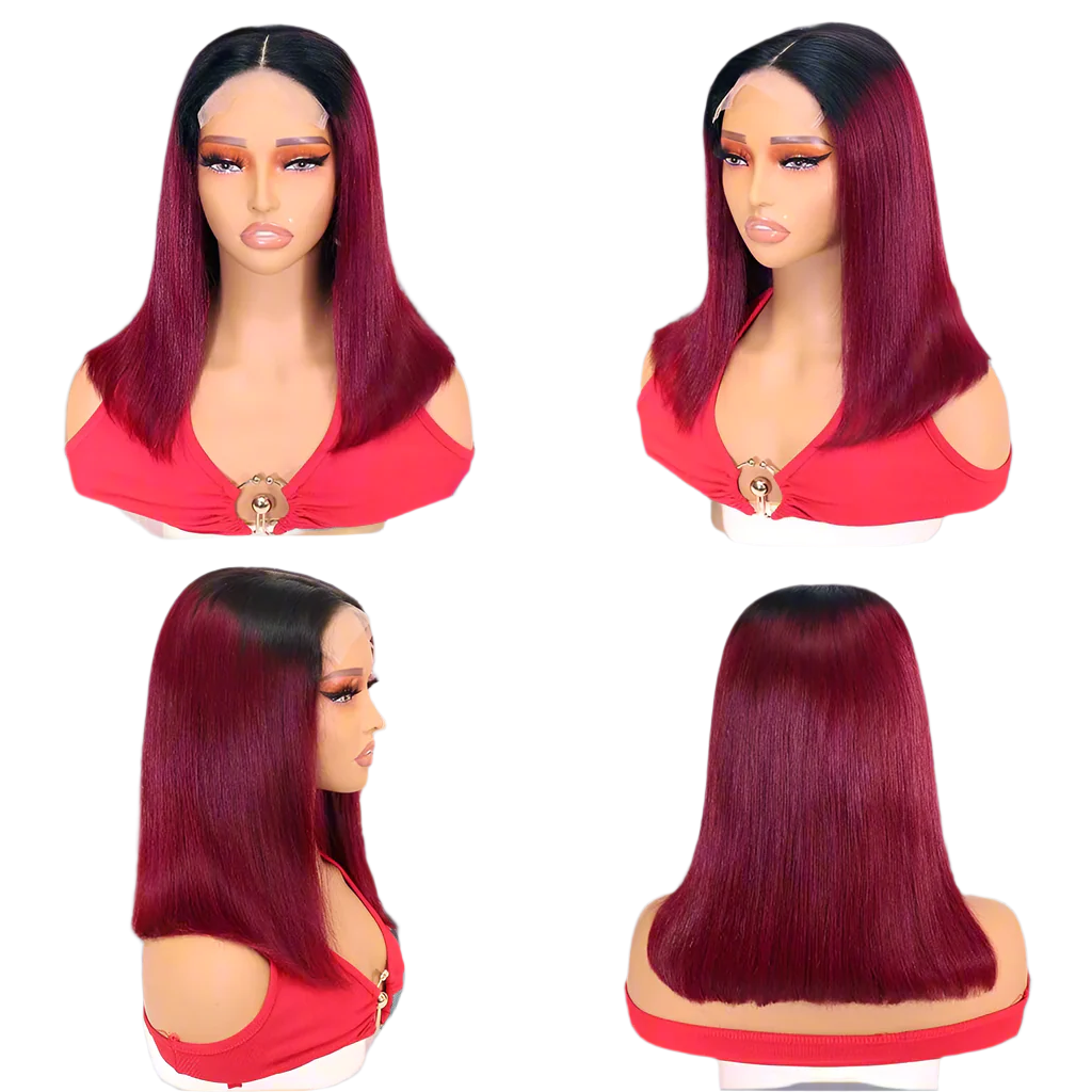 5×5 Lace Closure Straight Bob Wig – #1B/BUG Ombre (100% Human Hair) - Image 5