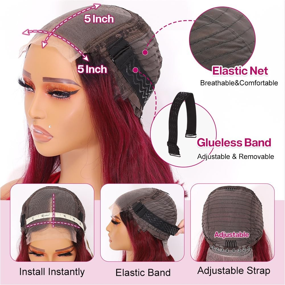 5×5 Lace Closure Straight Bob Wig – #1B/BUG Ombre (100% Human Hair) - Image 6