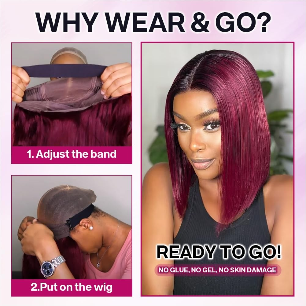 5×5 Lace Closure Straight Bob Wig – #1B/BUG Ombre (100% Human Hair) - Image 3