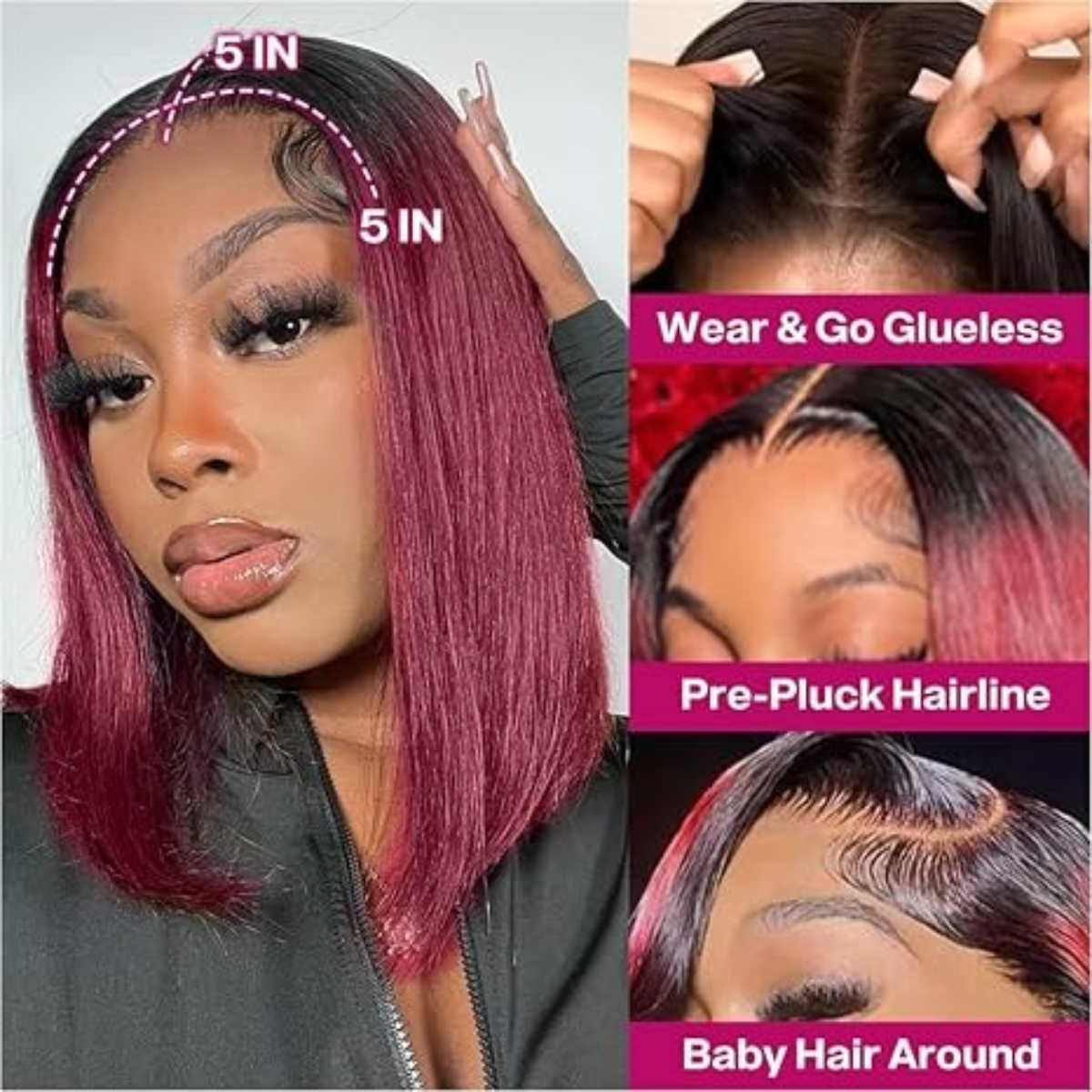 5×5 Lace Closure Straight Bob Wig – #1B/BUG Ombre (100% Human Hair) - Image 7