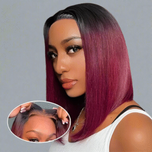 5×5 Lace Closure Straight Bob Wig – #1B/BUG Ombre (100% Human Hair)