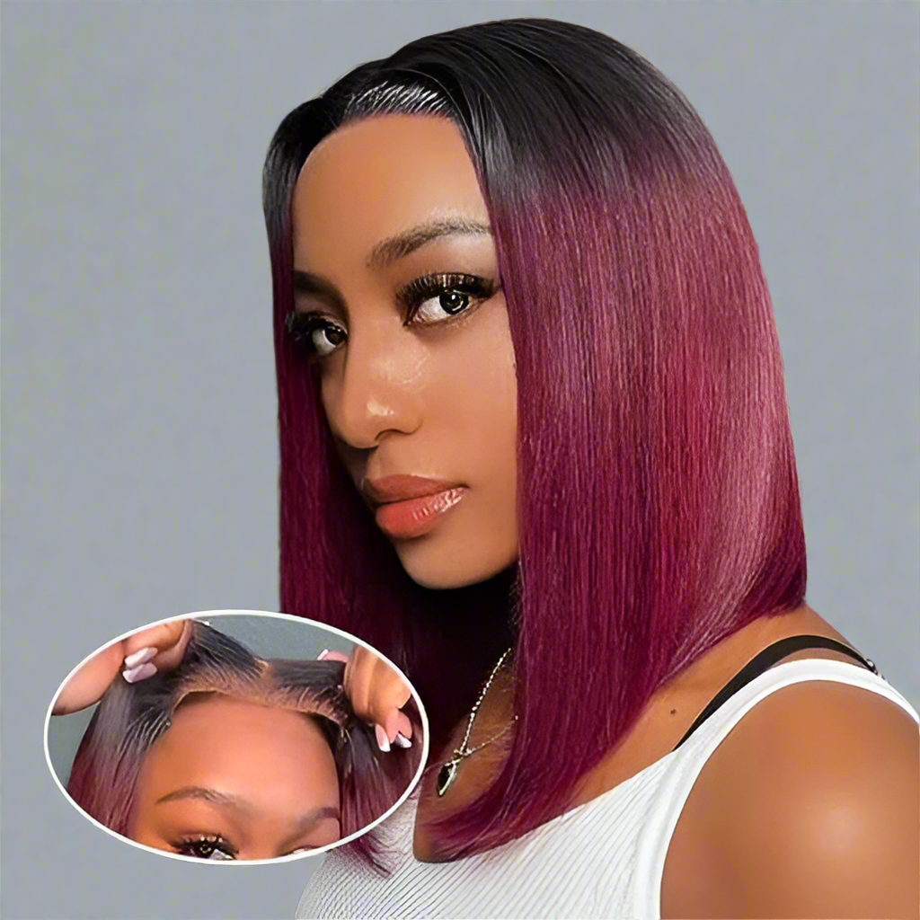 5×5 Lace Closure Straight Bob Wig – #1B/BUG Ombre (100% Human Hair)