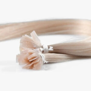 20" Keratin Weft Flat Tip Hair Extension in soft blonde, 100% human hair for seamless blend and custom fit.