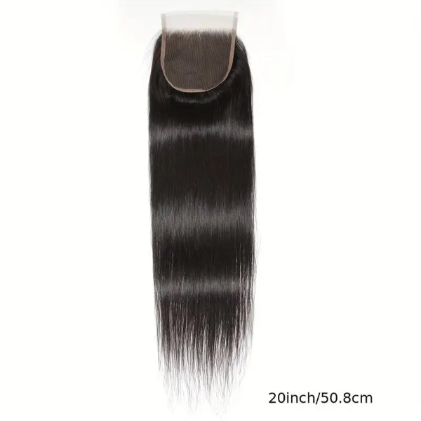 Black hair bundle with a lace closure on a white background