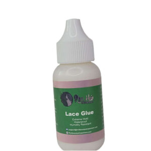 Bottle of lace glue with a green label on a white background