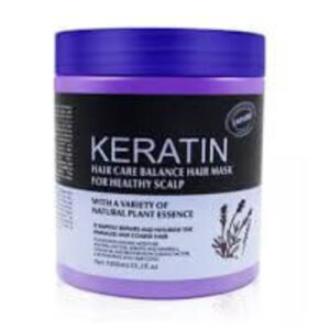 Lavender Keratin Hair Care Balance Hair Mask for a healthy scalp, enriched with natural plant essence in a sleek purple container.
