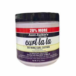 Aunt Jackie's Curl La La Defining Curl Custard jar for frizz-free curls and curl definition with shea butter.