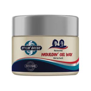 Styling' Dredz Maximum Hold Moulding Gel Wax with Tea Tree Oil for locs and braids, promoting scalp health and shine.