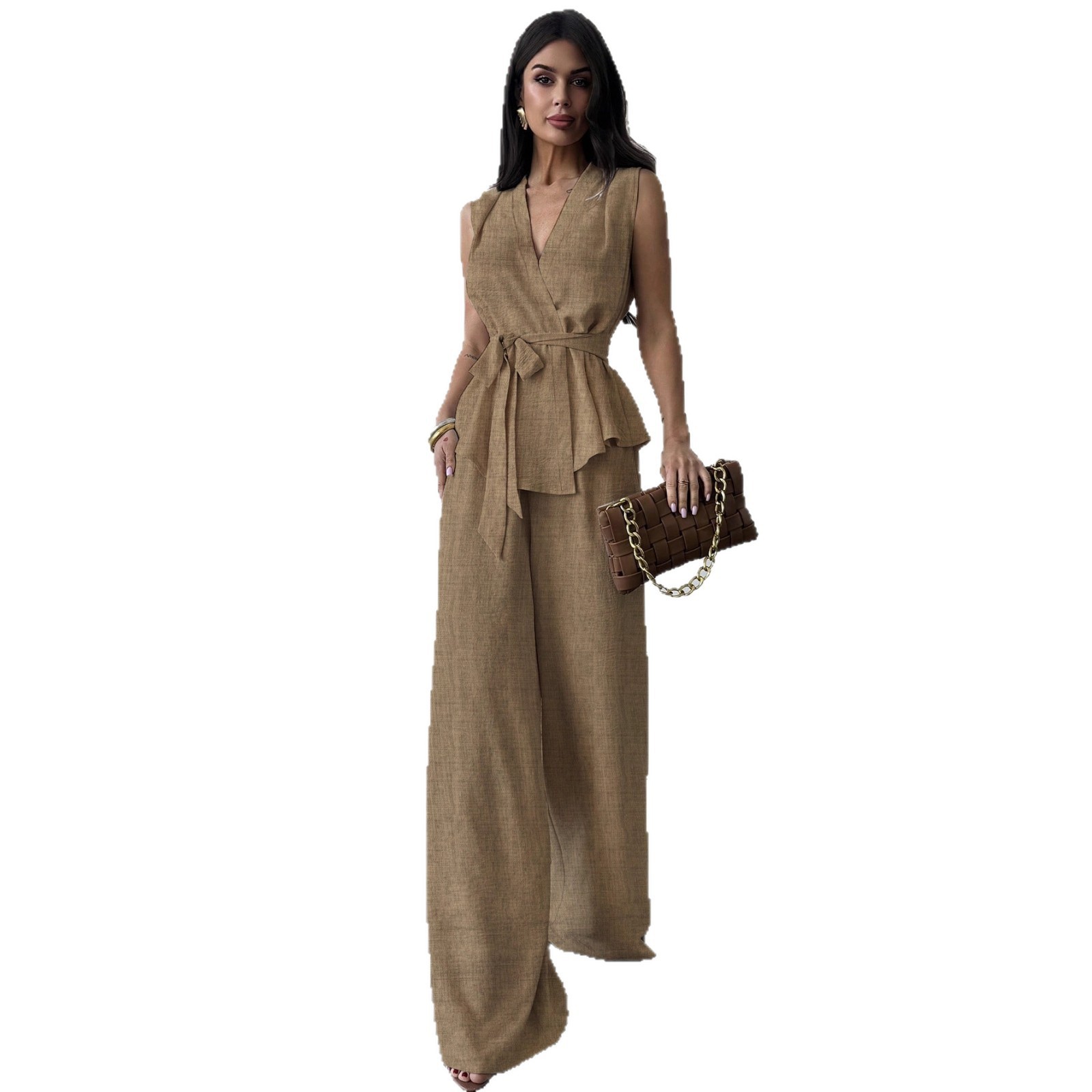 Lace-up V-neck Vest Top And Pants Two-piece Set - Image 4