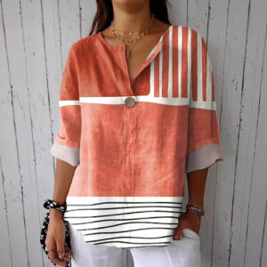 Summer New 3D Printed Women's Fashion V-neck Long Sleeve Shirt Top