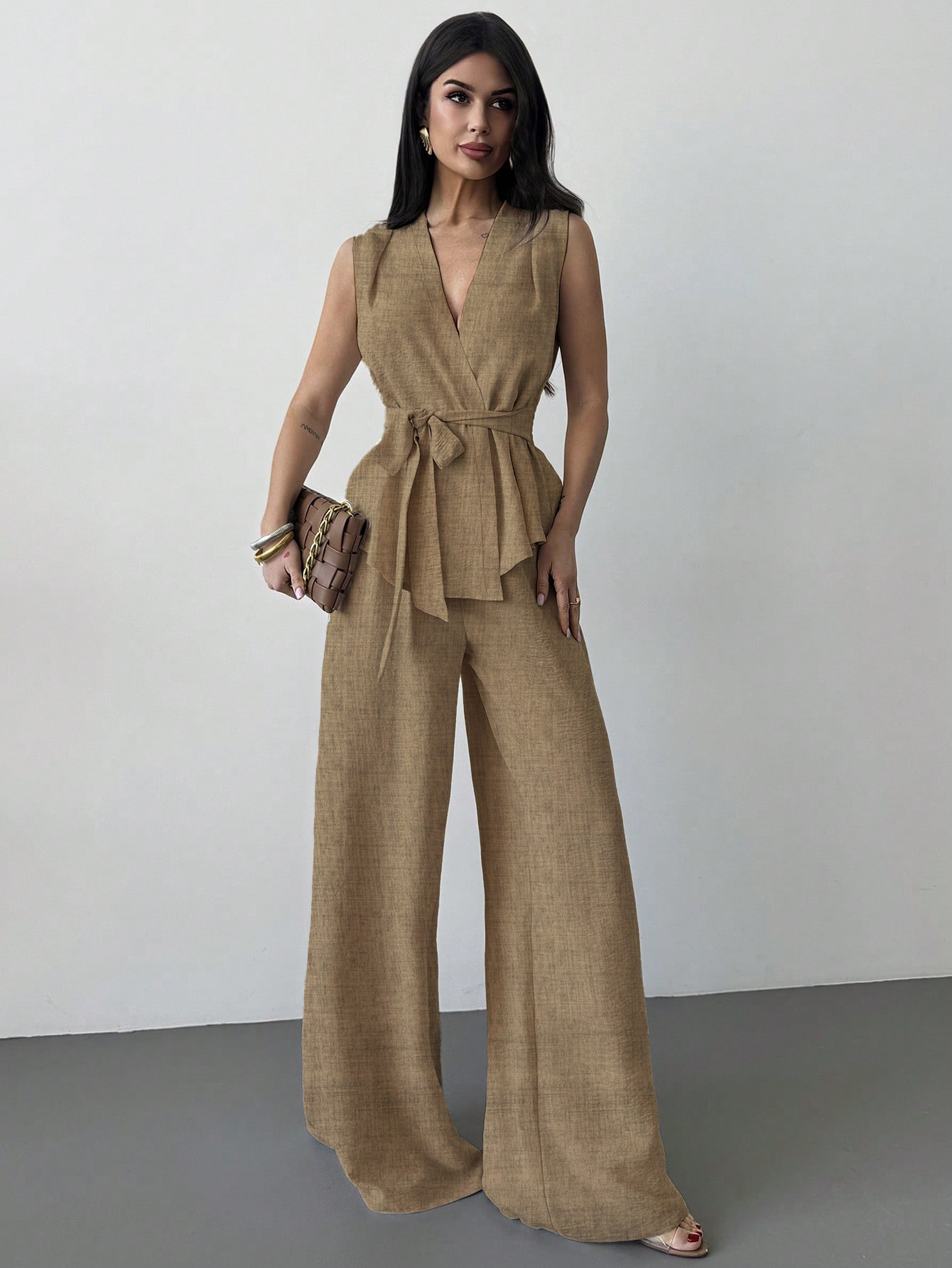 Lace-up V-neck Vest Top And Pants Two-piece Set - Image 3