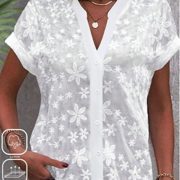 Casual V-neck Solid Color Shirt Summer For Women - Image 2