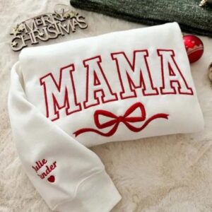 Embroidered Sweater Mom Nickname Bow
