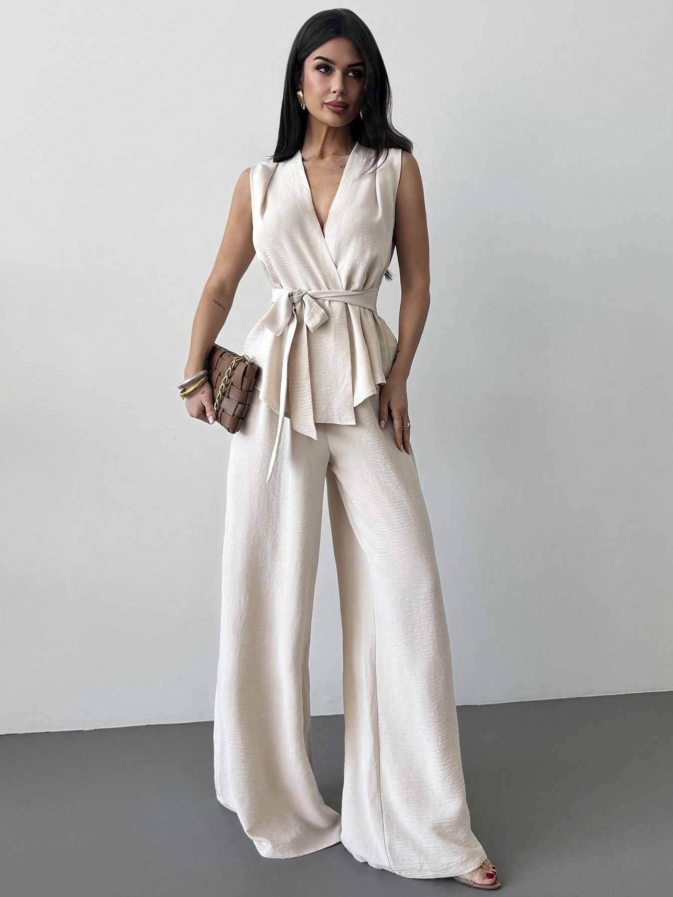 Lace-up V-neck Vest Top And Pants Two-piece Set - Image 7