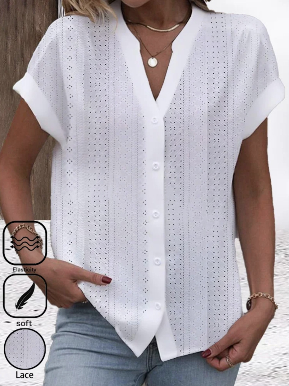 Casual V-neck Solid Color Shirt Summer For Women - Image 6