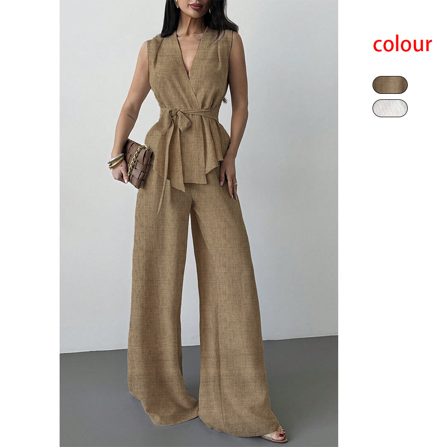 Lace-up V-neck Vest Top And Pants Two-piece Set - Image 2